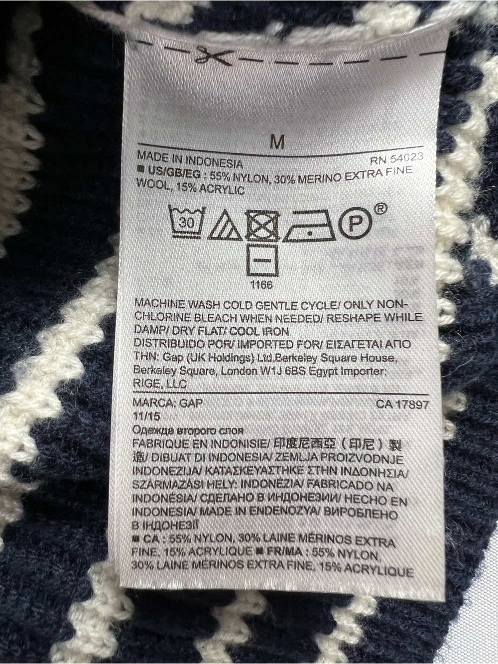 Gap Navy White Striped Boatneck Nautical Merino Wool Blend Sweater Fall Winter - Picture 8 of 9